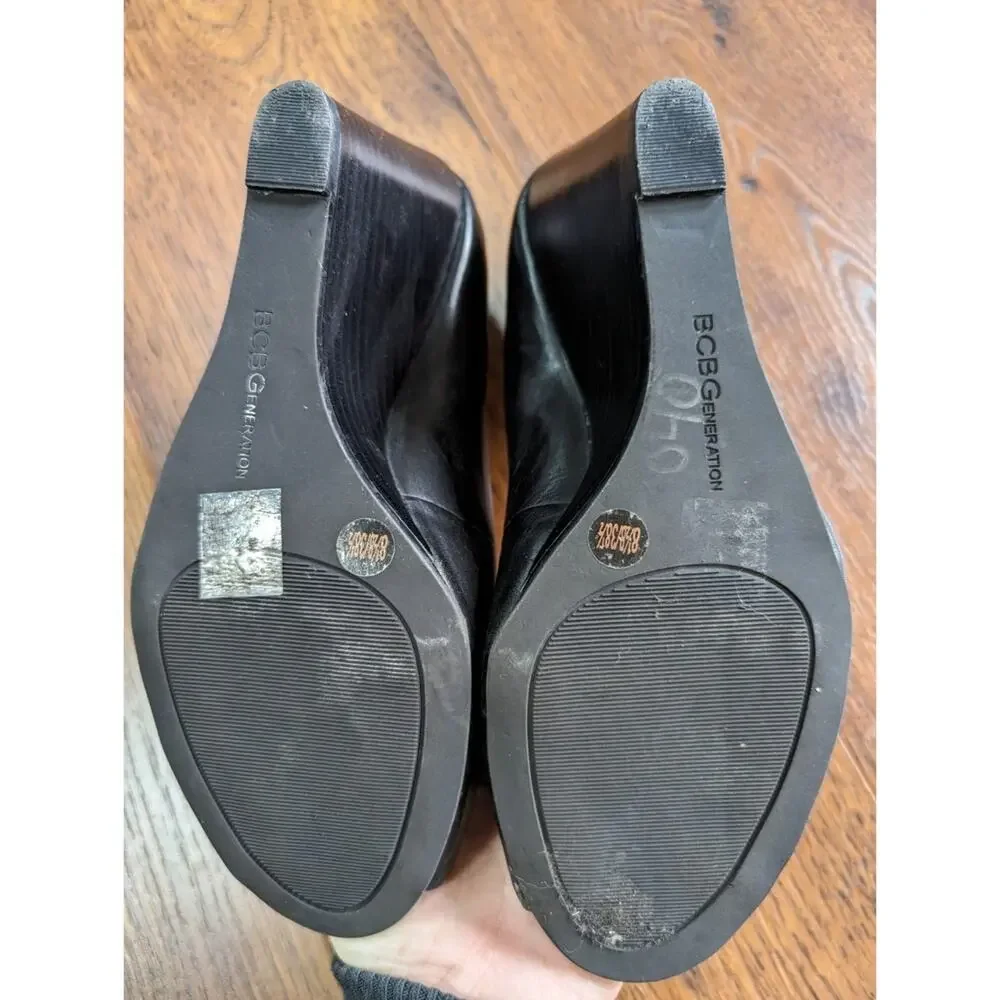 BCBG Peep Toe Wedges Black 8.5 BCBGeneration